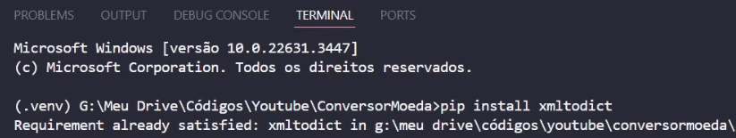 comando pip install xmltodict